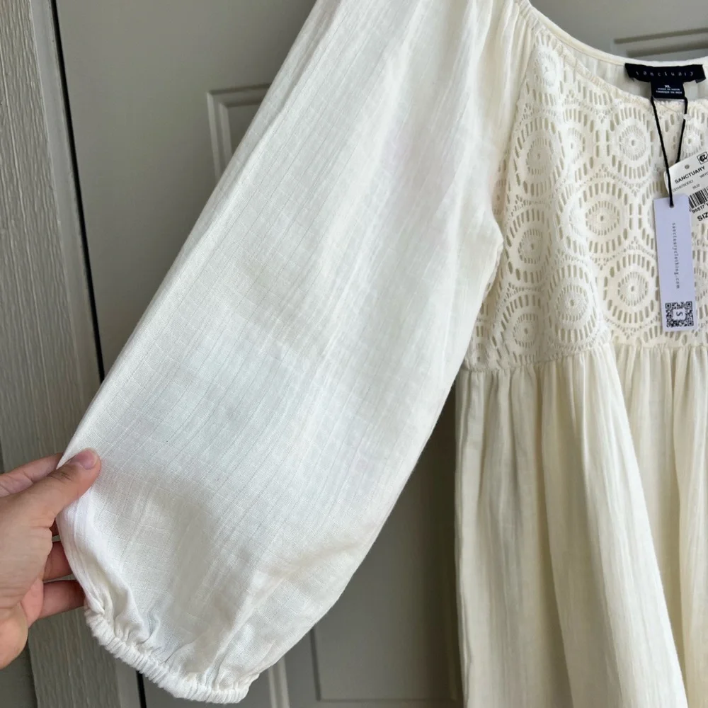 NEW Sanctuary XL White Cotton Peasant Dress Boho Festival Lightweight - Picture 5 of 10